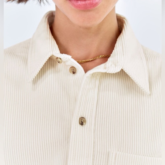 TNA Aritzia Corduroy Union Cropped Button Up Long Sleeve Blouse Dusky Green - Picture 7 of 15